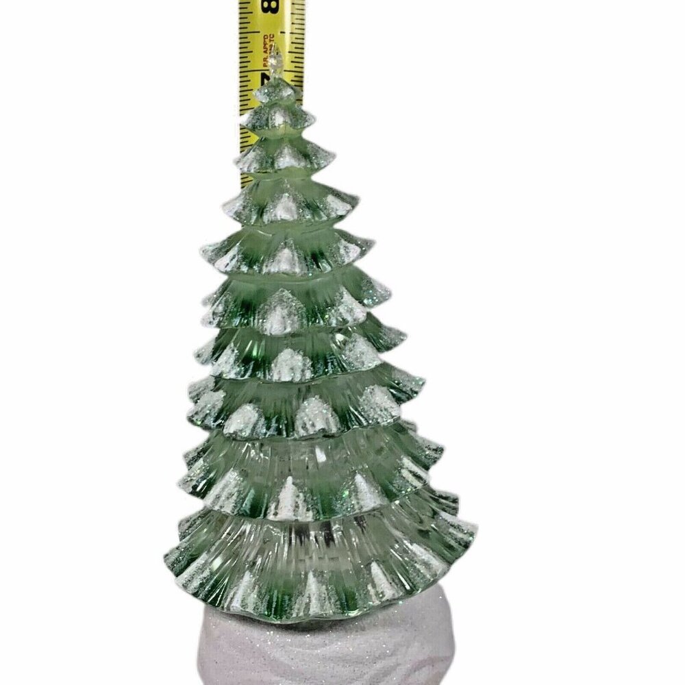 Lighted Christmas Tree Battery Operated Lucite Green Flocked Sparkle Glitter 9" - Picture 6 of 8
